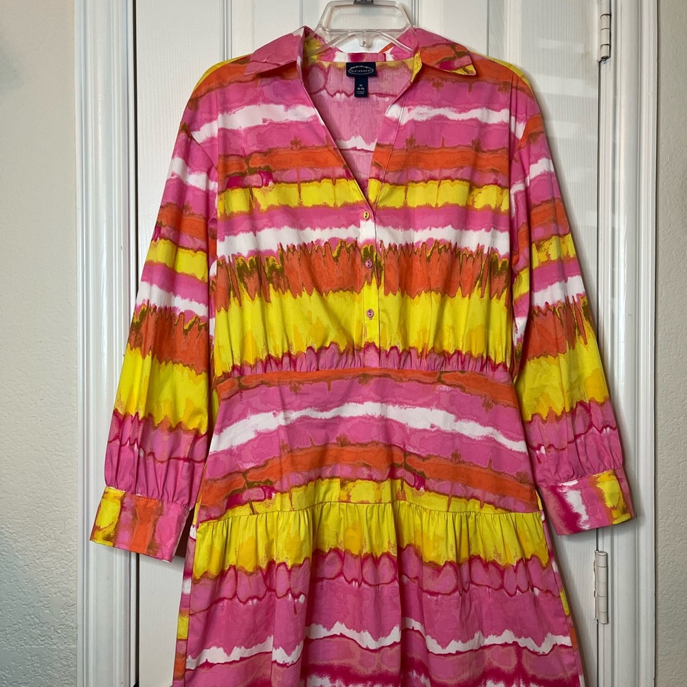 Scoop Pink and Orange Shirt Dress Sz M (8-10)